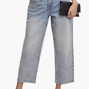 Good American Light Wash Crystal-Embellished Cropped Jeans